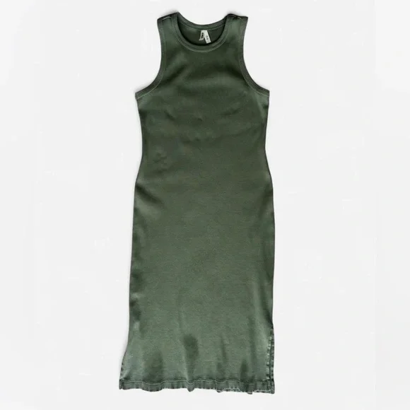 Pact Favorite Rib Racerback Tank Ribbed Midi Dress Olive Green Sz XS - Picture 3 of 7